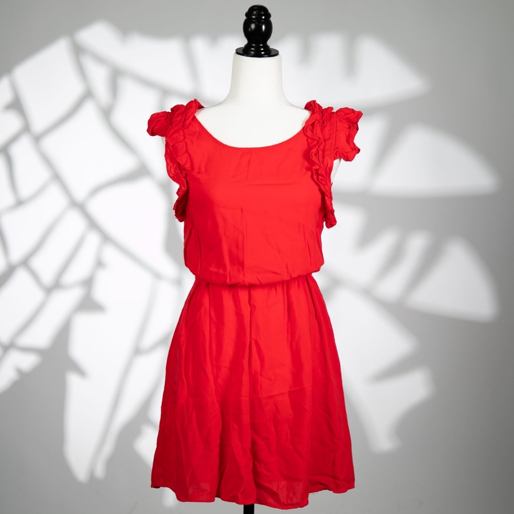 BCBGENERATION Red Flutter Ruffle Sleeve Dress - Size S - Great Condition